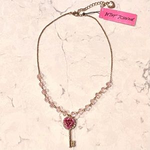 Betsey Johnson - NWT Luminous Betsey Glitter Rose Key Necklace Authentic